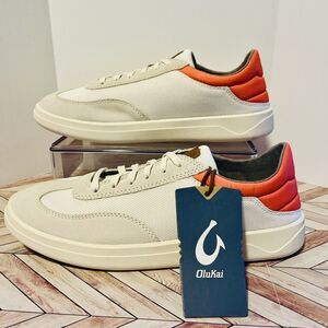 Olukai Punini Off-White Molten Orange Men’s 8.5 Sneakers Drop In Heel Suede Mesh